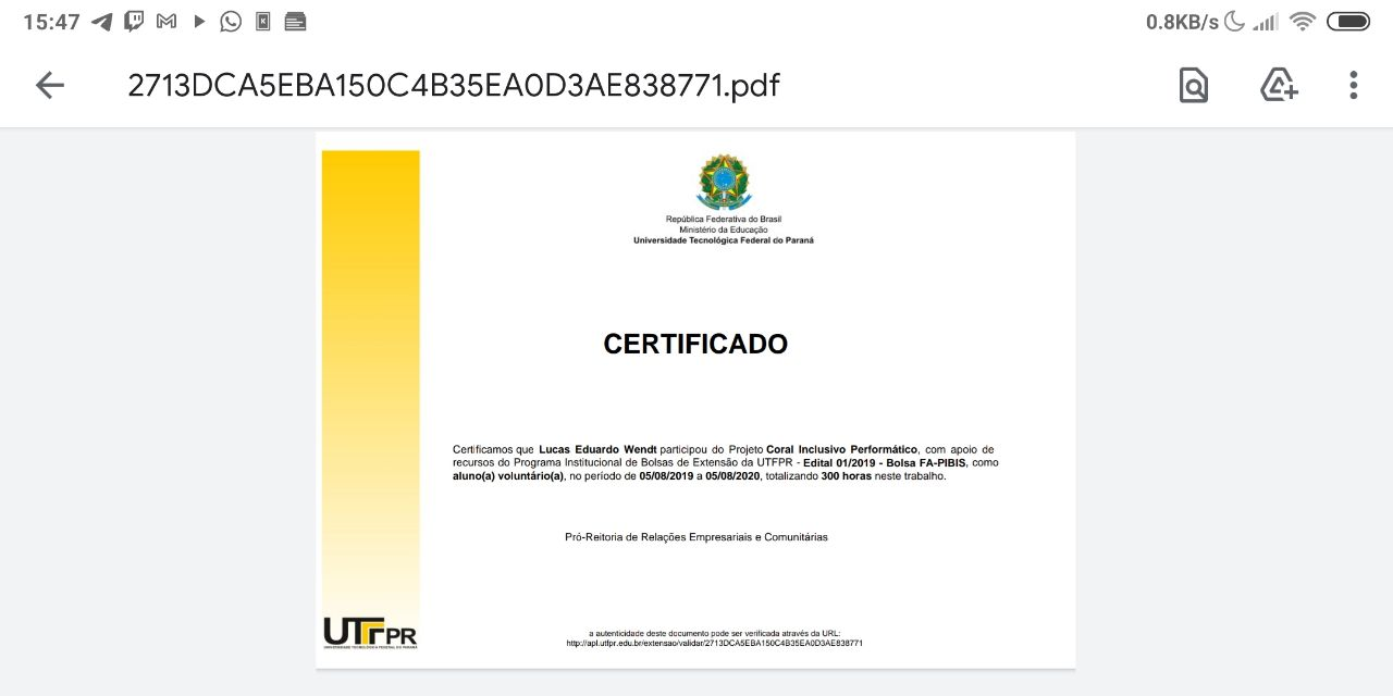 Um exemplo de um certificado
